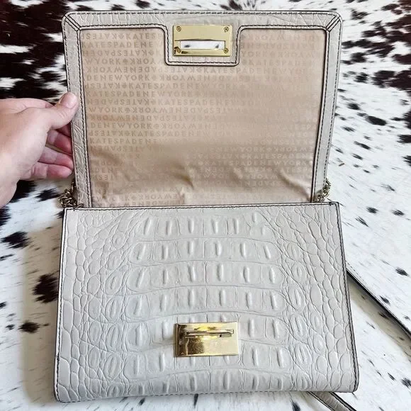 Kate Spade Orchard Valley Fiona Neutral Crocodile Embossed Crossbody Bag Chain
